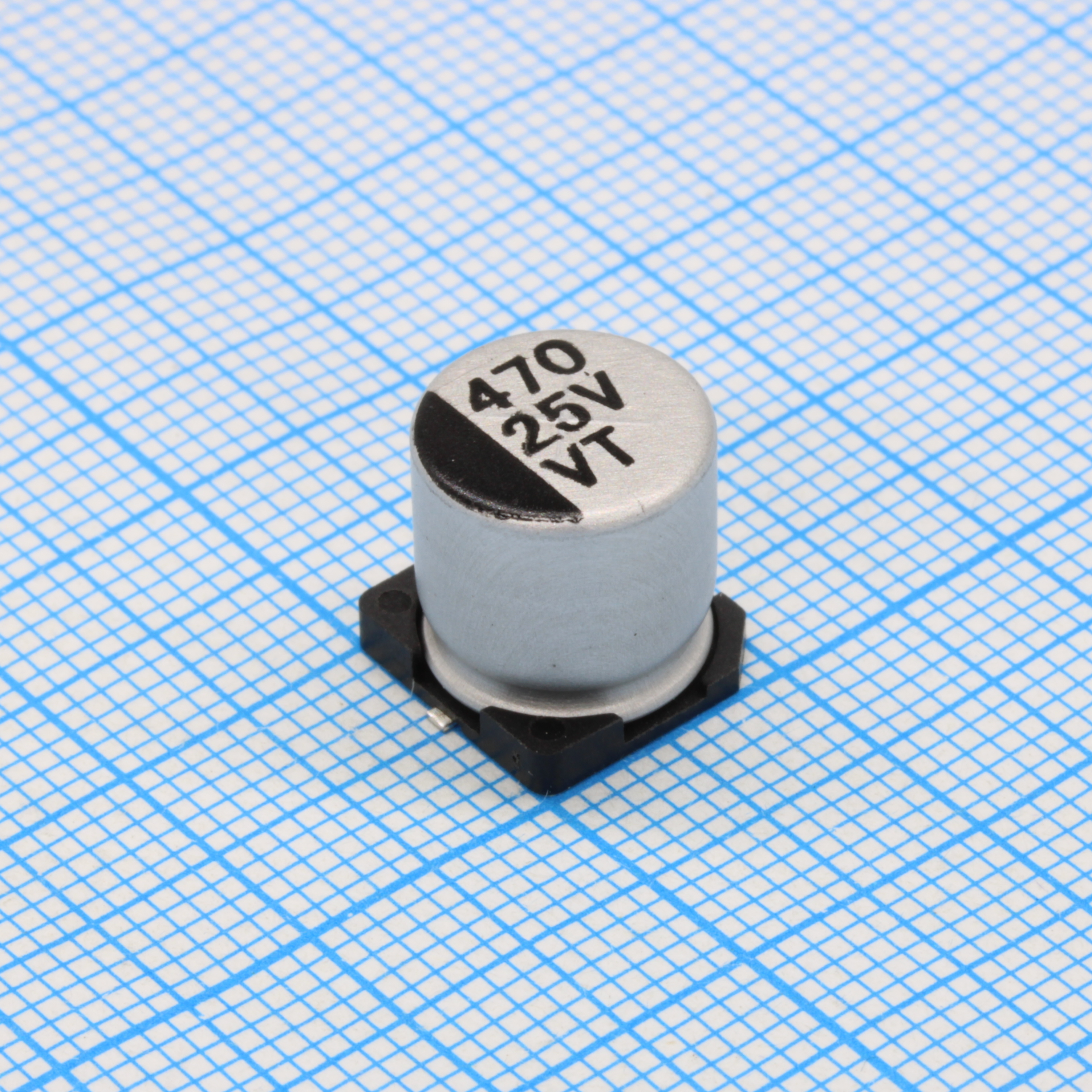 VT471M1EBKJ1010VBK - Конденсатор алюминиевый электролитический SMD 470мкФ 25В ±20% (10х10.5)мм 280мА 2000час 105°C лента на катушке