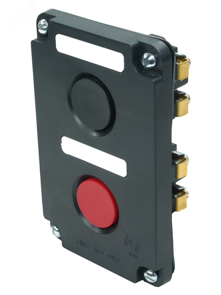 Пост управления ПКЕ 122-2 У2, 10А, 660В, 2 элемента, ч-рный и красный цилиндр, в нишу, IP54 ET519060