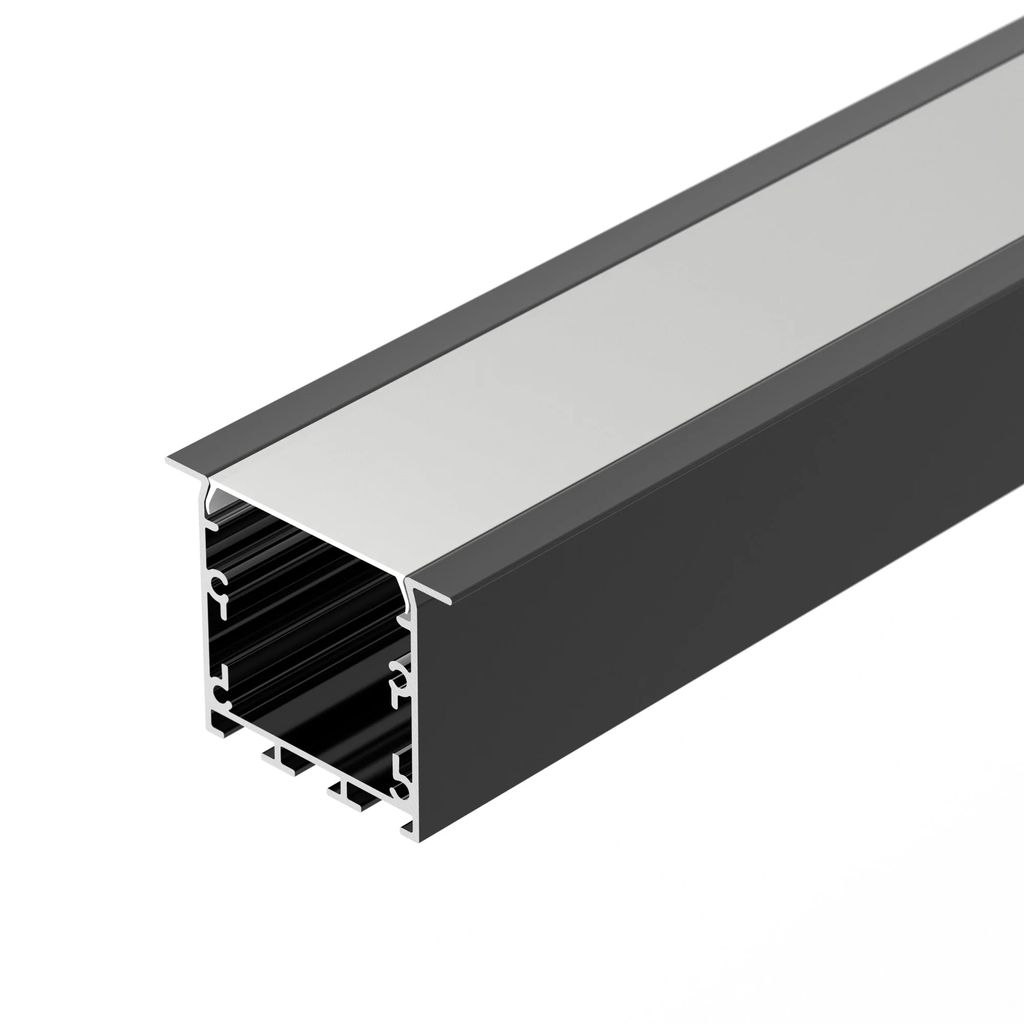 Профиль LINIA49-F-S-2000 BLACK 041873 - Алюминиевый профиль для светодиодных лент и линеек. Цвет - чёрный RAL9005 (порошковая окраска). Габаритные размеры (LхWхH): 2000x46x35,5 мм, паз для установки 35 мм. Ширина площадки для ленты 26 мм.