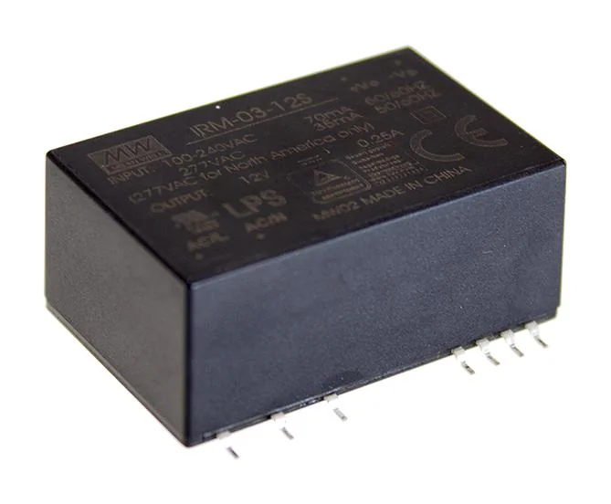IRM-03-5S - AC-DC,3Вт, вход 85…305В AC 47...440 Гц, 120...370B DC, выход 5В/600мА, изоляция 3000В AC, в корпусе на плату 37х24х15мм, -30...+85°C, SMD