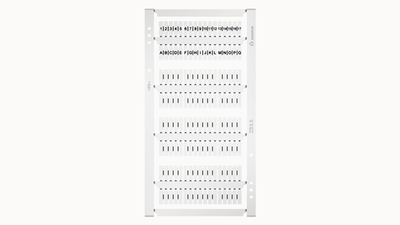 Марк. кассета ZS3.5-136P-19-00Z(H) - Кассета с шильдиками для клемм DS…, PC…, сечением 1,5 мм кв., 136 шильдиков, чистая, размер шильдика: 2.9х10.5 мм, цвет белый