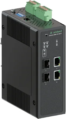 Коммутатор WIENET L2MS 4G-2SFP - Коммутатор серии WieNet, управляемый, 2 порта RJ45 скорость передачи 10/100 MBit/s, 2 SFP порта, номинальное напряжение: 9-57 VDC, монтаж: на DIN рейку, материал корпуса: алюминий