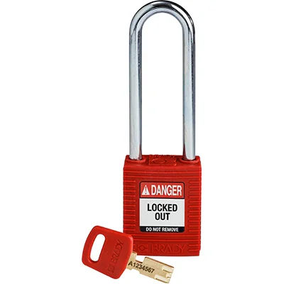 gws150357 - Замок SafeKey нейлоновый со стальной дужкой, высота дужки – 76 мм, диаметр дужки – 6.4 мм, нейлоновый корпус, размеры корпуса – 46х38х19 мм, цвет – красный, 1 шт/упак
