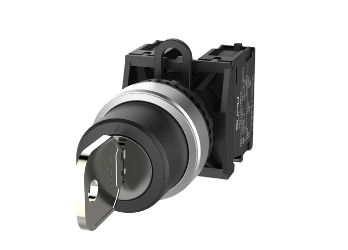 Селекторный переключатель (черный) TS2520-2AJ60-S10 - Переключатель, с ключом, 3-х позиционный, фиксируемый, ключ вынимается из центрального положения, без подсветки, алюминиевое переднее кольцо, с мгновенным нажатием, с контактной группой 1NO, диаметр го