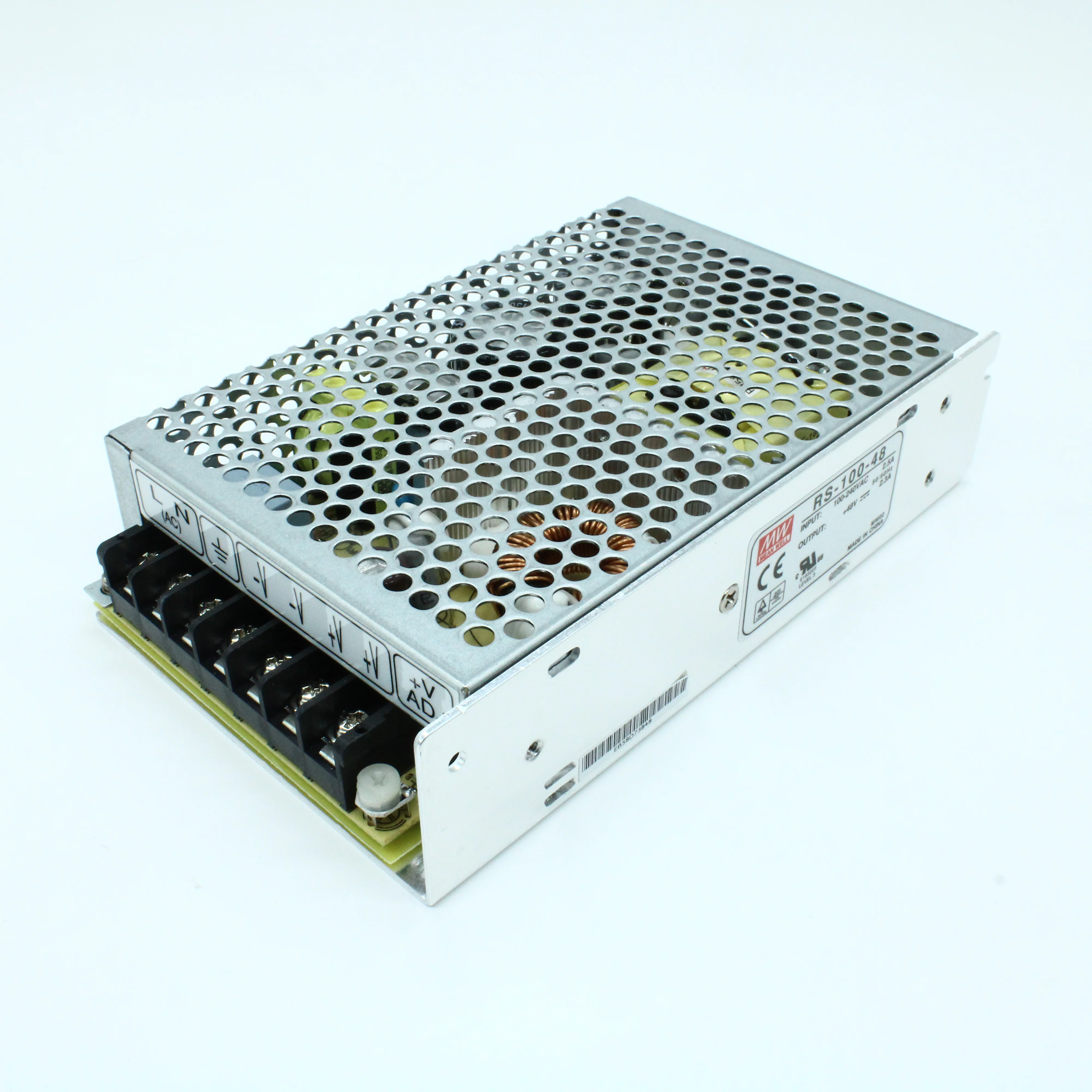 RS-100-48 - AC-DC, 100Вт, выход 48В/2.3A, рег. вых 45.6…52.8 В , вход 88…264В AC, 47…63Гц / 125…373 В DC,  изоляция 3000В AC, в кожухе 159х97х38мм, -20…+70°С