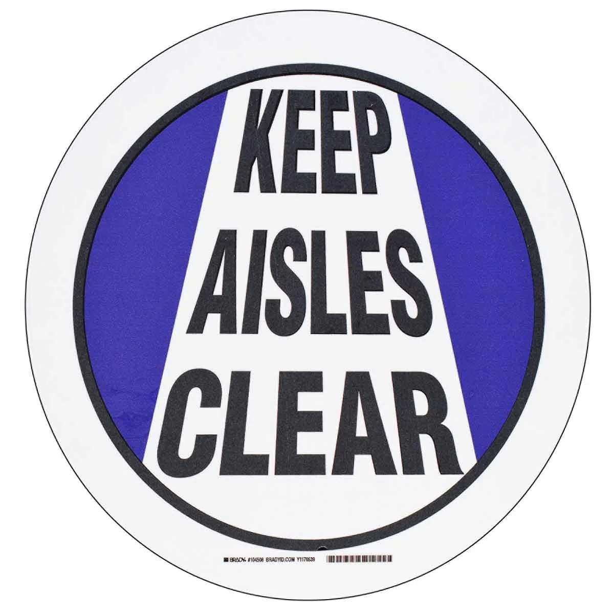 gws104508 - Напольная самоклеющаяся табличка с надписью "Keep Aisles Clear", материал В-534, цвет - черный и синий на белом, диаметр 431,8 мм
