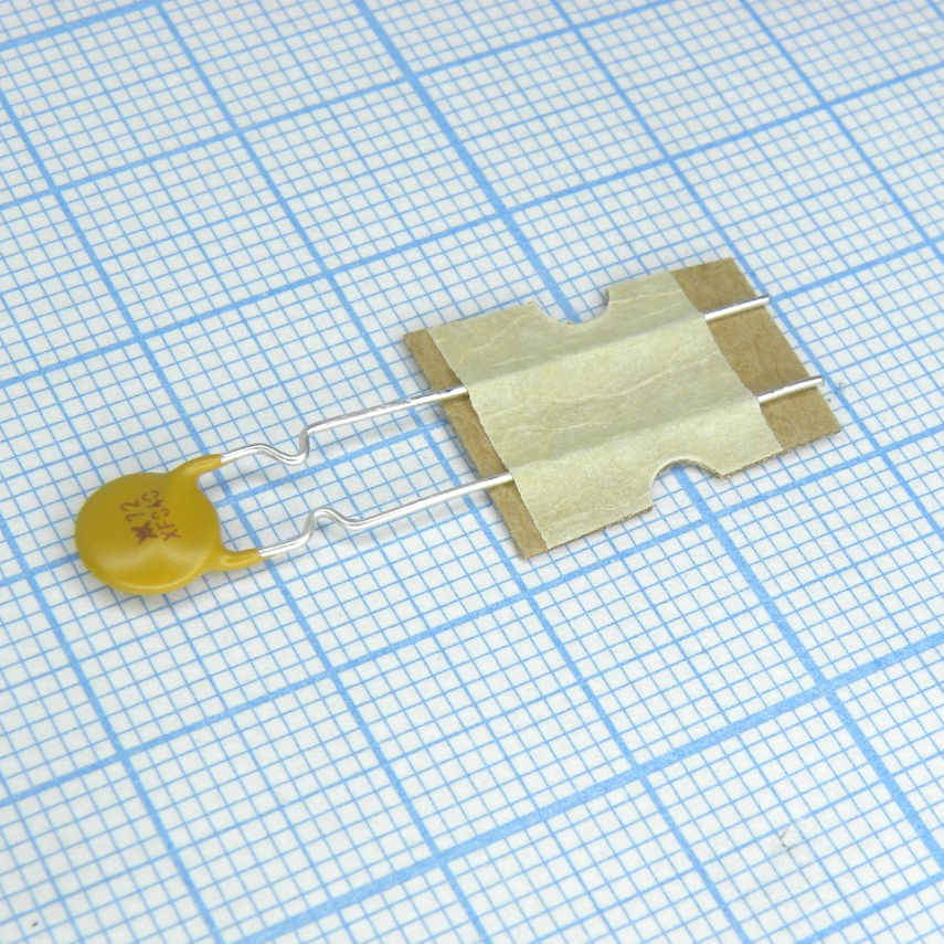 RXEF040-2 - Самовосстанавливающийся предохранитель PTC 0.4A(hold) 0.8A(trip) 72V 40A 0.56W 3.8s 0.55Ohm, радиальные выводы, 7.6 X 3 X 13.5mm, лента в катушке