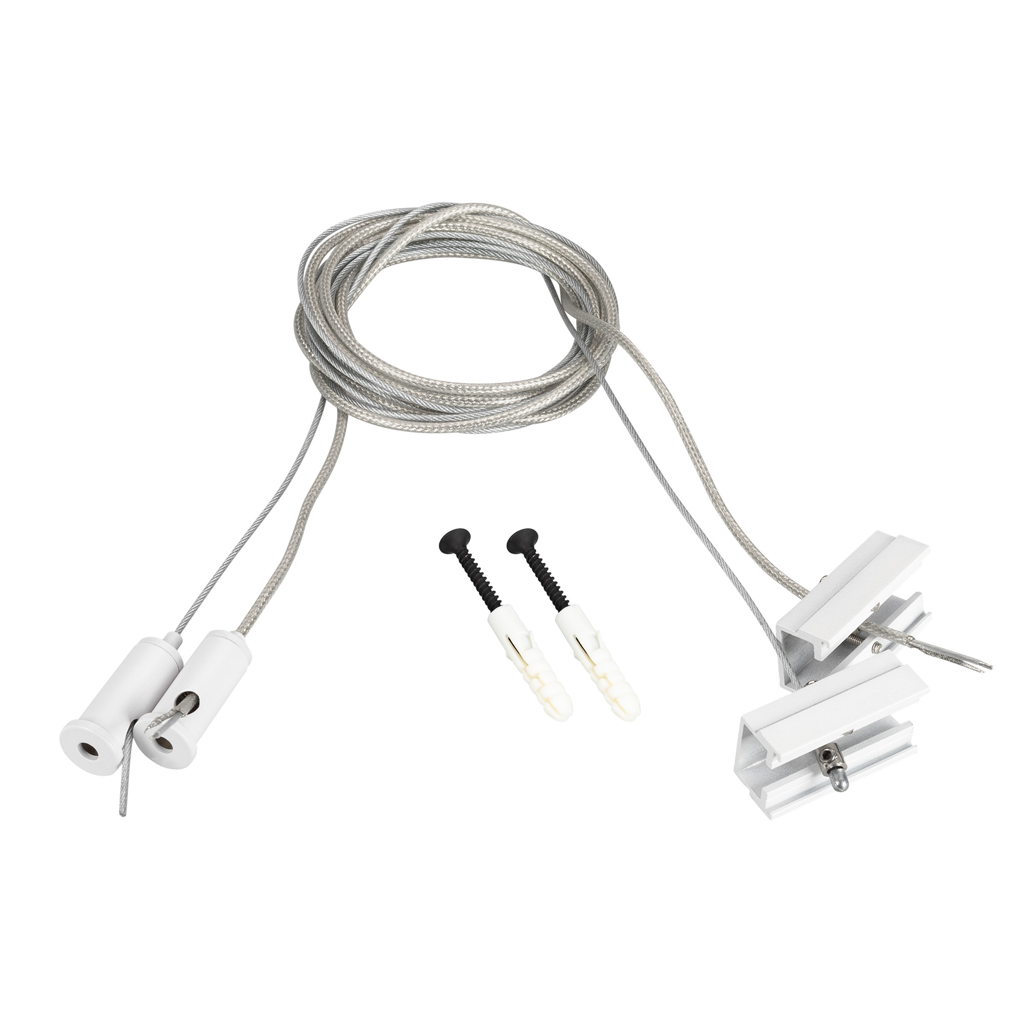 Подвес токопроводящий SL-LINE-25100 2x2m Set WHITE 043326 - Токопроводящий подвес для профилей SL-LINE-25100-DUAL. В комплекте: трос 2м 1шт, трос 2м. с токопроводящим медным сечением 1шт. (сечение кабеля - 2х0.5 мм2)прозрачный, тросовый держатель белого ц