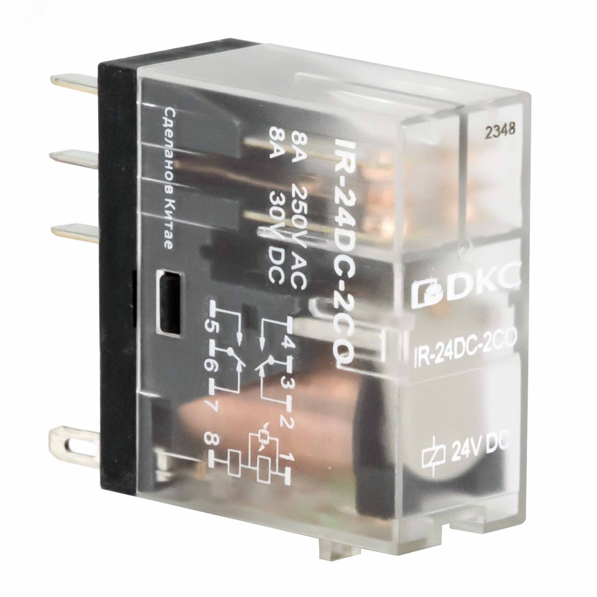 Реле миниатюрное промышленное, 2CO, ком. ток 8А, AgSnO, напряжение 24VDC, опция: светодиод IR-24DC-2CO
