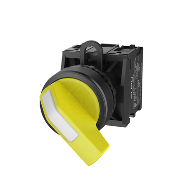 Селекторный переключатель (желтый) TS2011-1BB30 - Переключатель, длинная ручка, 2-х позиционный без самовозврата, с подсветкой, пластиковое переднее кольцо, без контактной группы, диаметр головки кнопки 29,5 мм, диаметр посадочного отверстия: 22 мм, цвет: