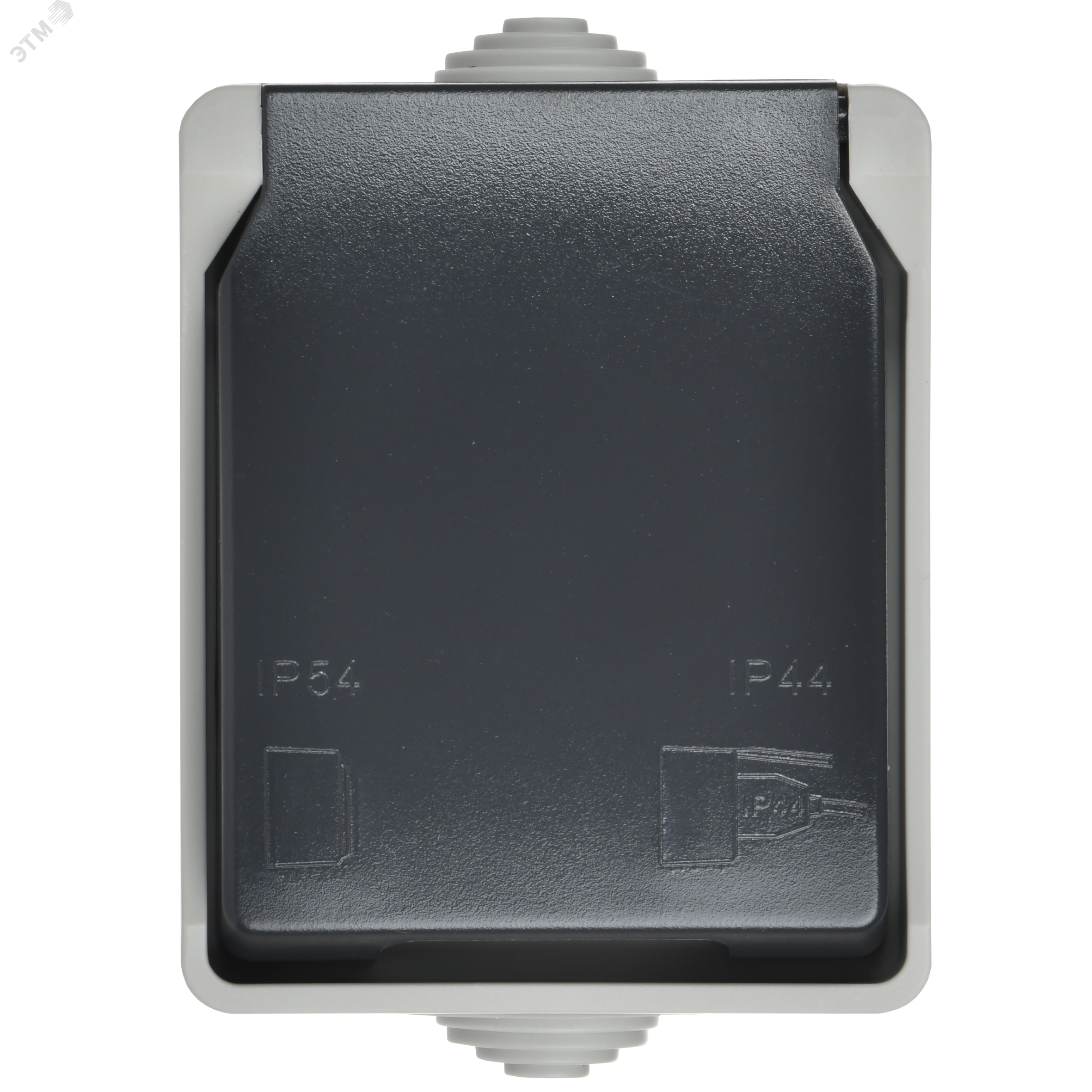 Розетка 1-м ОП Форс РСб20-3-ФСр 16А IP54 с заземл. с крышкой сер. IEK ERS12-K03-16-54-DC