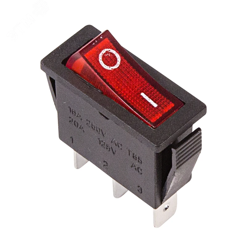 RWB-404 красный - Выключатель клавишный с подсветкой ON-OFF (3c) 15А 250В