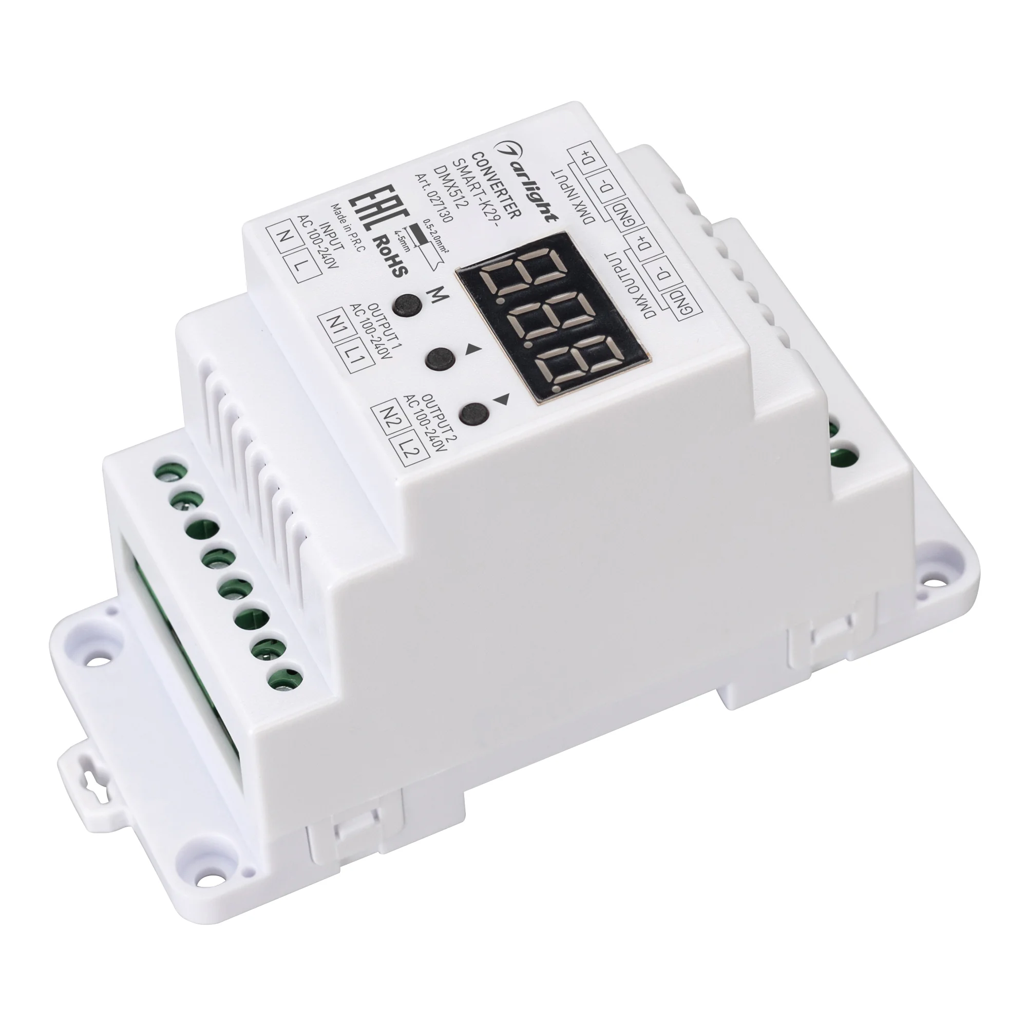Конвертер SMART-K29-DMX512 230V, 2x1.2A, TRIAC, DIN ARL, пластик