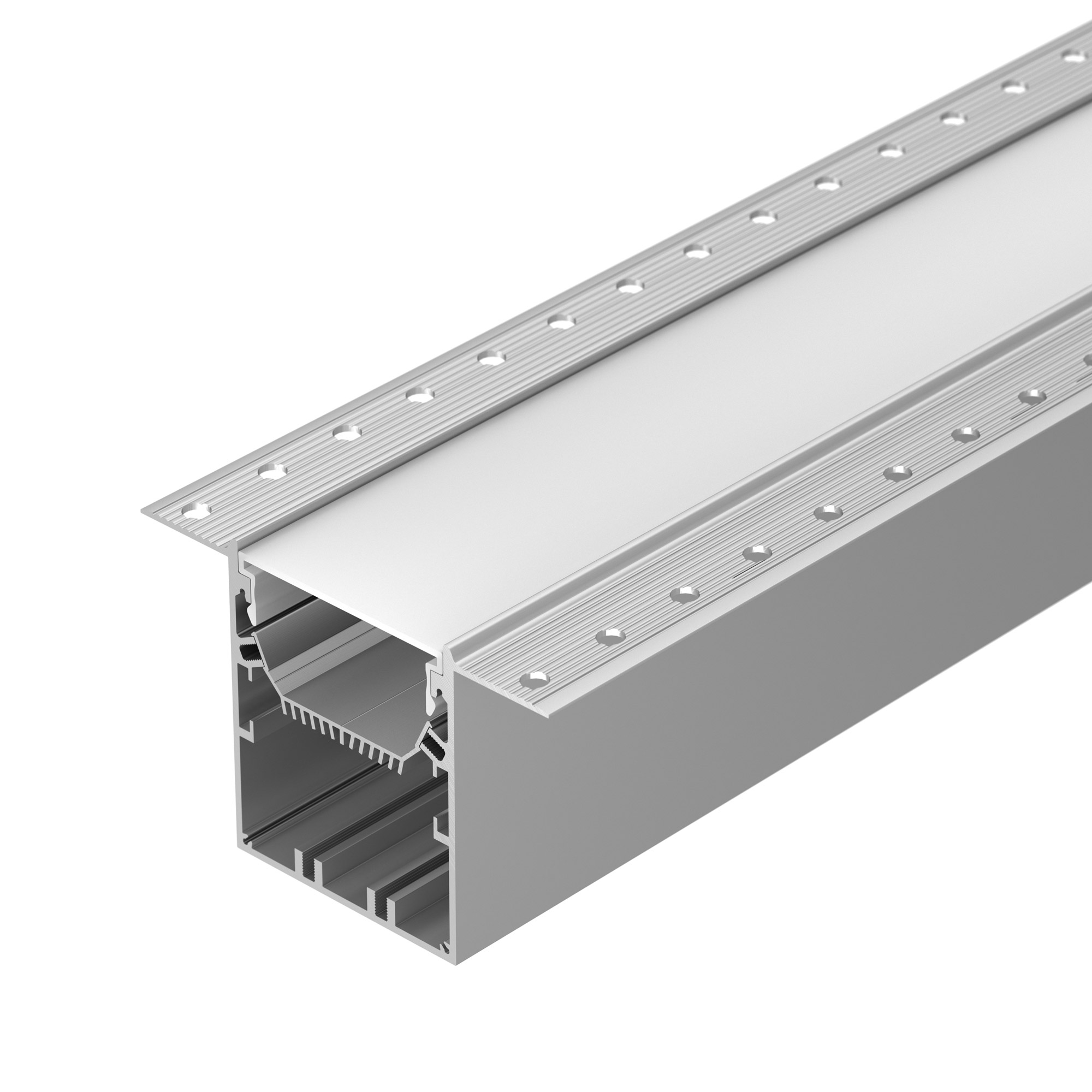 Профиль SL-LINIA55-FANTOM-2000 ANOD 027161 - Алюминиевый анодированный профиль для светодиодных лент и линеек, с отсеком для блока питания (размер отсека 48x30мм). Габаритные размеры (LхWхH): 2000x110x70 мм. Паз для установки 70х60 мм. Ширина площадки для