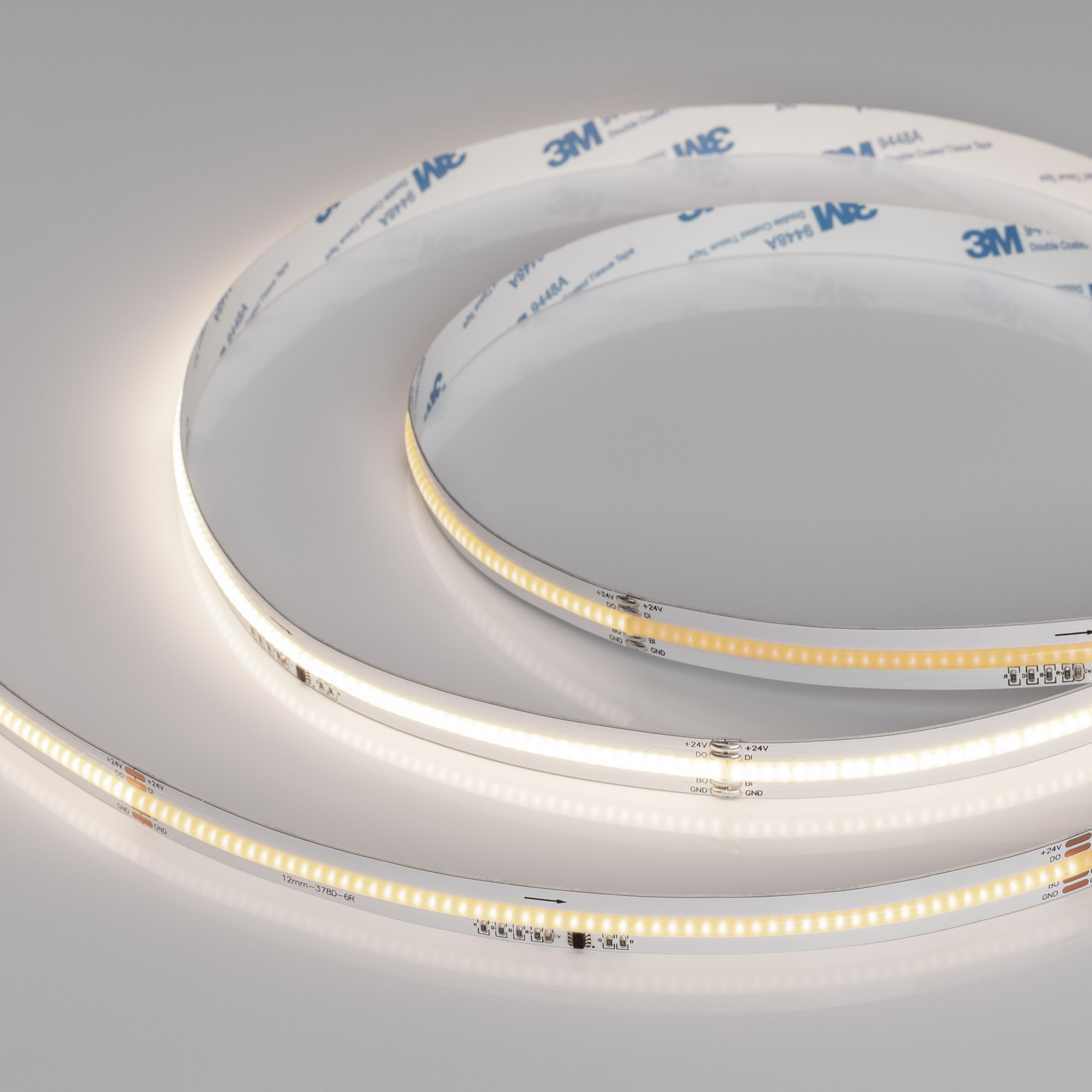 Лента SPI-COB-X378-12mm 24V Day4000-PX63-BPT (7 W/m, IP20, 5m) 039738 - Светодиодная лента SPI-X378, открытая IP20, микросхема WS2818B. Светодиоды CSP 378 шт/м (1890шт на 5м), 1 pixel = 63 LED, белая плата, скотч 3М. Цвет ДНЕВНОЙ 4000K, высокий индекс цве