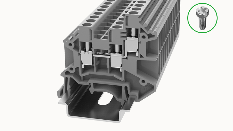 Проходная клемма DC4-TW-01P-11 - Проходная клемма, 3 точки подключения, тип фиксации провода: винтовой, номинальное сечение: 4 мм кв., 32A, 500V, ширина: 6,1 мм, цвет: серый, втычная перемычка, тип монтажа: DIN35