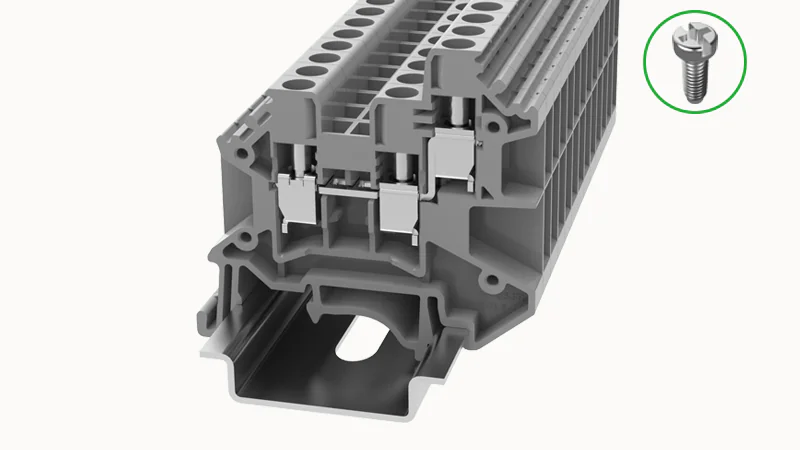 Проходная клемма DC4-TW-01P-11 - Проходная клемма, 3 точки подключения, тип фиксации провода: винтовой, номинальное сечение: 4 мм кв., 32A, 500V, ширина: 6,1 мм, цвет: серый, втычная перемычка, тип монтажа: DIN35