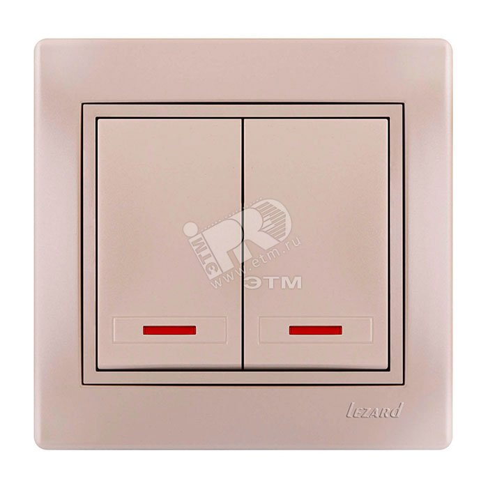 Выключатель 2-кл. СП Mira 10А IP20 с подсветкой со вставкой жемчуж./бел. перламутр. 701-3030-112