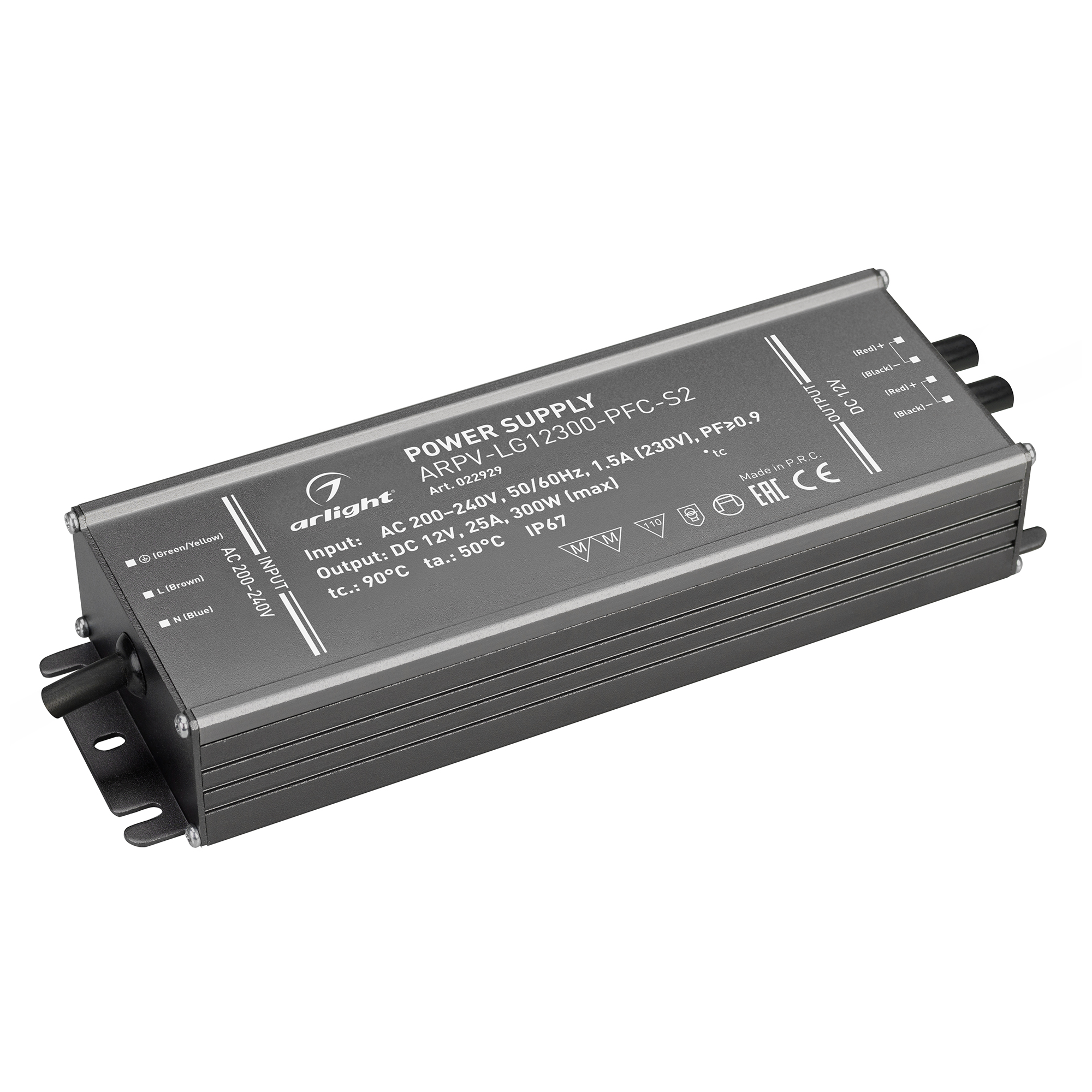 Блок питания ARPV-LG12300-PFC-S2 (12V, 25.0A, 300W) 022929 - Источник напряжения с гальванической развязкой для светодиодных изделий. Входное напряжение 200-240 VAC. Выходные параметры: 12 В, 25 А, 300 Вт. Встроенный PFC >0,9. Герметичный алюминиевый корп