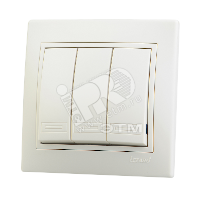 Выключатель 3-кл. СП Mira 10А IP20 со вставкой крем. 701-0303-109