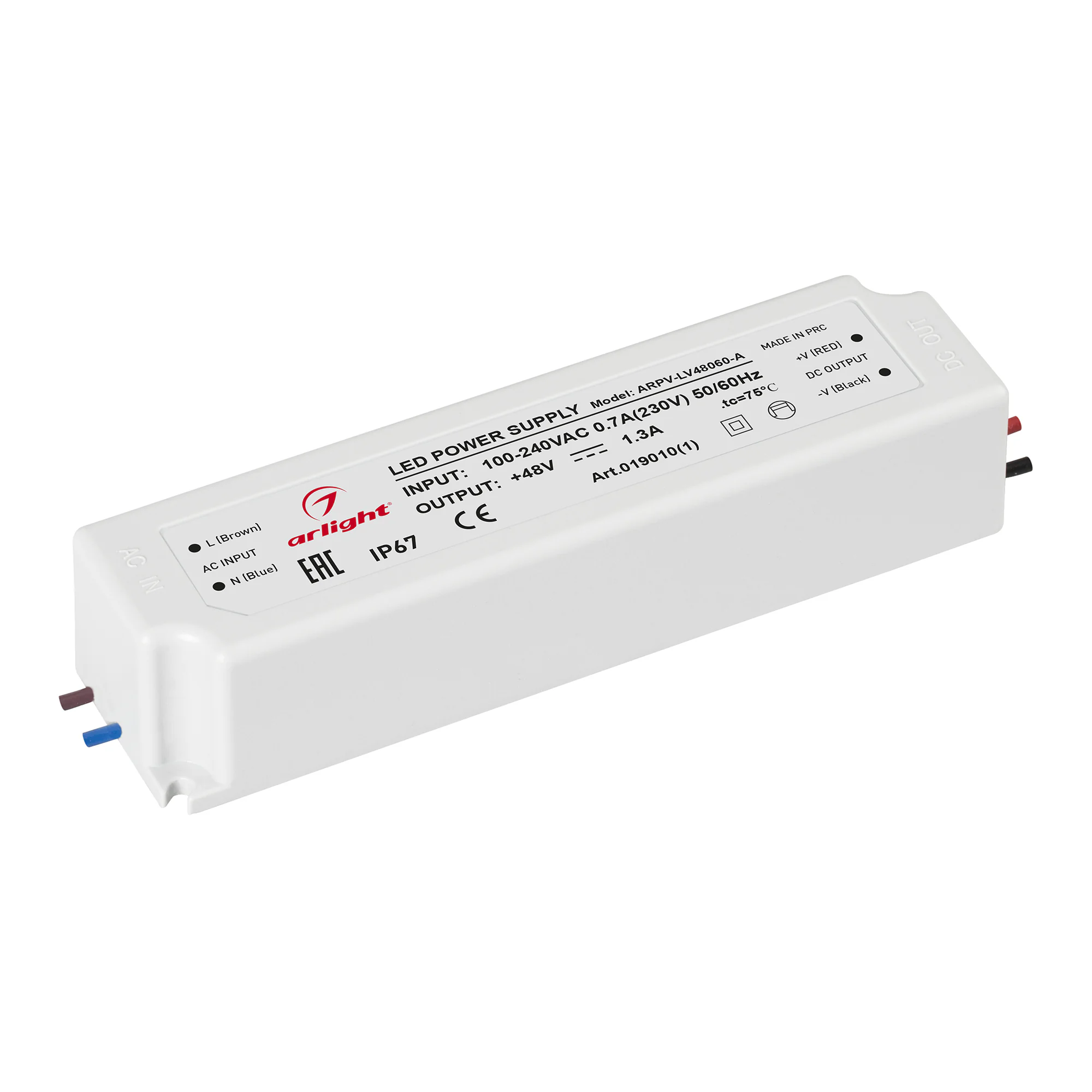 Блок питания ARPV-LV48060-A (48V, 1.3A, 60W) 019010(1) - Источник напряжения с гальванической развязкой для светодиодных изделий. Входное напряжение 100-240 VAC. Выходные параметры: 48 В, 1,25 А, 60 Вт. Встроенный PFC >0,5. Герметичный пластиковый корпус 