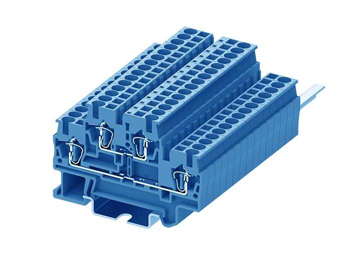 Этажная клемма TCD2.5-2-BU - Этажная клемма, тип фиксации провода: пружинный, номинальное сечение: 2,5 мм кв., 22A, 500V, ширина: 5,2 мм, цвет: синий, тип монтажа: DIN
