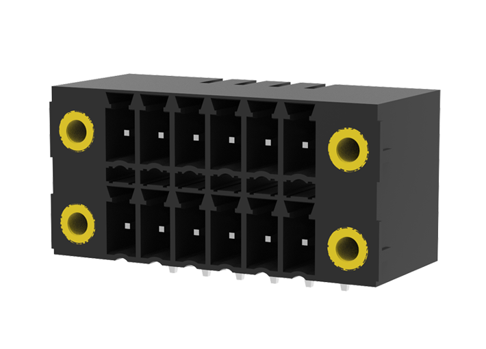 Вилочный разъем на плату MC-DPAN3.81H21-F-BK-2600 - Вилочный разъем, горизонтальный, 2 этажа, на плату, шаг: 3.81 мм, 21х2 полюс, фиксация на плате пайкой, исполнение: с монтажными фланцами, 160V, 8A, цвет: черный