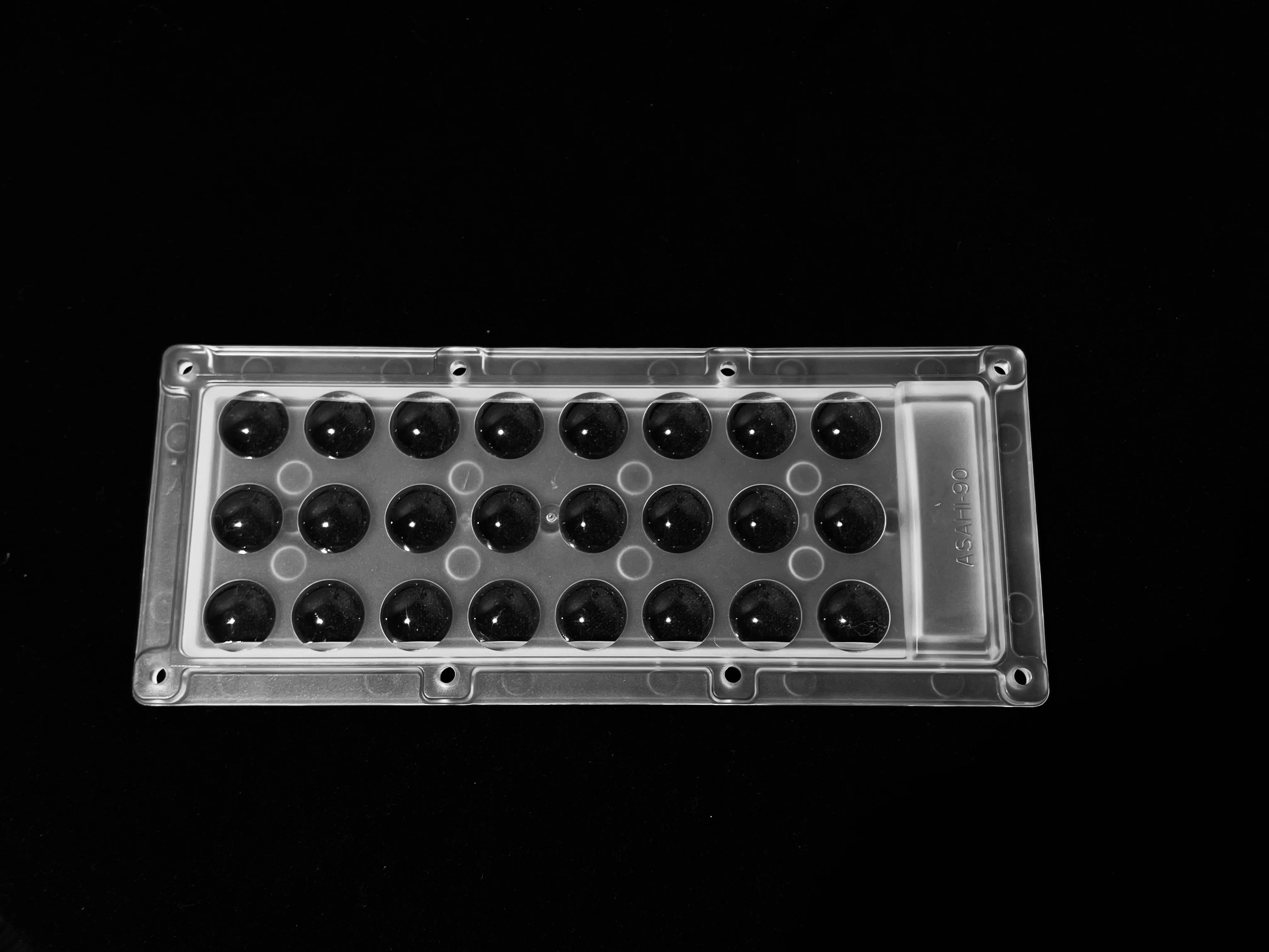 ALHB173D24LED90G - Групповая прямоугольная линза 3x8 на 24 светодиода 3030/2835/5050, эфф=90%, 90°, 173x71.4mm   H:9.3mm, PC