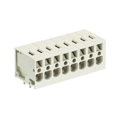 Клемма Wiecon 8158 / 8 TOP H OB - Клемма на печатную плату, подвод кабеля сбоку, 7 полюсов, шаг: 5,00 мм, пружинная фиксация провода, без маркировки, 300V, 16А, цвет: серый, серия 8158 TOP V/H