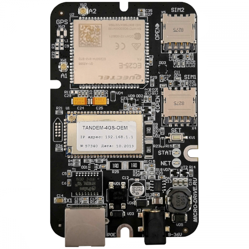 Комплект: Роутер Tandem-4GS-OEM-11, Переходники - пигтейлы UFL-F/SMA-F 15 см  2шт., Саморезы для крепления в корпус  2шт., Wi-Fi антенна диполь c разъемом UFL 2шт. - Встраиваемый LTE (Cat.4) модуль (3G\4G модем, WiFi роутер и POE), количество SIM-карт: 2,