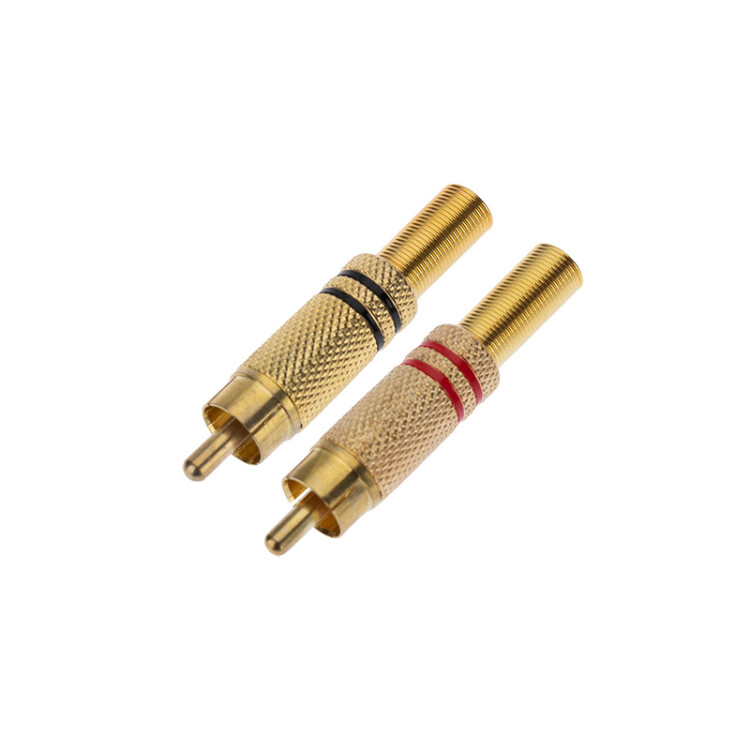 Разъем штекер RCA металл пайка чёрный/красный, GOLD 14-0405-1 - Цена за 1шт