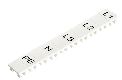 Шильдик M1.136.7000.5 - Маркировка для клемм сечением 6 мм.кв., шириной 8 мм, 10 шильдиков, белая, нанесенные знаки: L1, пробел,L2, ,L3, ,N, ,PE