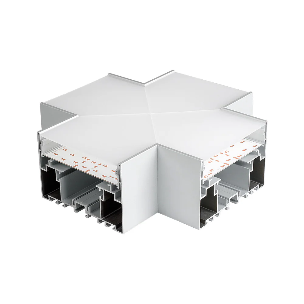 Угол S2-LINE-10570-X90 крестовой 021271 - крестовой угол в сборе, для соединения 4-х профилей S2-LINE-10570 под прямыми углами 90°. Экран образует линию "Х" на плоскости. В комплекте матовый экран, площадка для ленты, соединители. Размер 200х200 мм.
