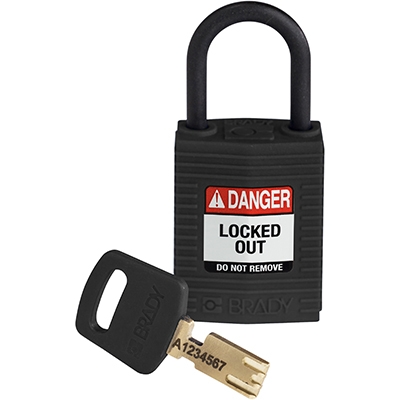 gws150184 - Замок SafeKey нейлоновый компактный, нейлоновая дужка, высота дужки – 25 мм, диаметр дужки – 4.3 мм, нейлоновый корпус, размеры корпуса – 43х32х19 мм, цвет – черный, 1 шт/упак