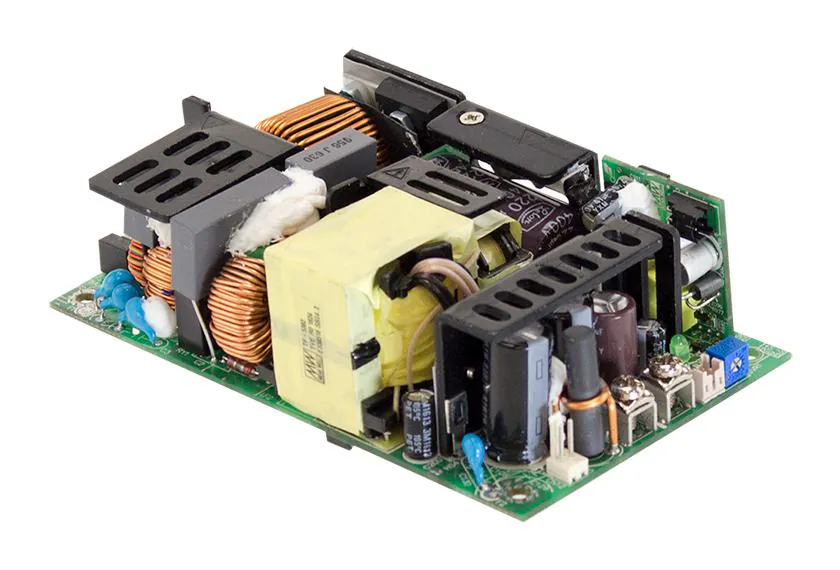 RPS-400-12 - AC-DC med, 399.6Вт (249.6 Вт без обдува), вход 80…264V AC, 47…63Гц /113…380 DC, выход 12В/33.3A, рег.вых 11.4…12.6В, изоляция 4000V AC, открытая плата 127х76.2х35мм, -30…+70°С, режим SB выход 5В/1А