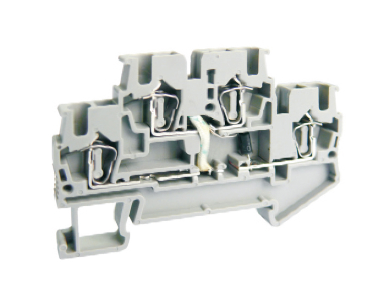 Этажная клемма UJ5-2.5/2-2DX60 - Этажная клемма, с диодом, с LED 60V, тип фиксации провода: пружинный, номинальное сечение: 2,5 мм кв., 26A, 500V, ширина: 5,2 мм, цвет: серый, тип монтажа: DIN 35