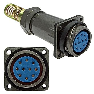 FQ24-10PIN ZPK-12 - Блочная розетка, 10 контактов, с патрубком и пружинным хвостовиком под кабель 12мм