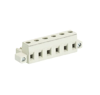 Розетка Wiecon 8413 B / 6 F OB - Розеточный разъем, угловой, на кабель, с монтажными фланцами, шаг 7,62 мм, 6 полюсов, номинальное сечение: 2,5 мм кв., винтовая фиксация провода, 690V, 12А, без маркировки, цвет: серый, серия 8413 F OB
