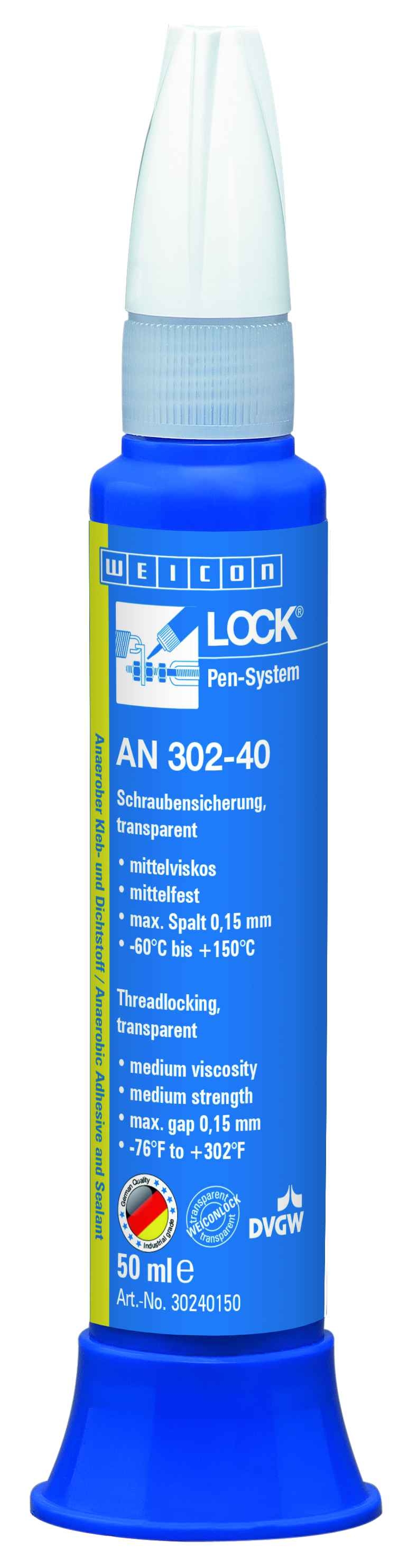 wcn30240150 - 10019923 WEICONLOCK AN 302-40 Фиксатор резьбы (50 мл) средняя сила фиксации, средняя вязкость. Прозрачный.