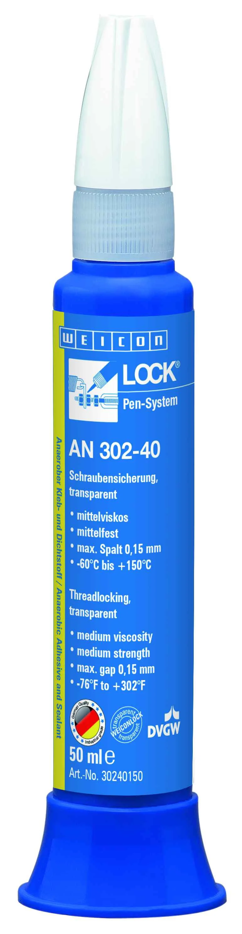 wcn30240150 - 10019923 WEICONLOCK AN 302-40 Фиксатор резьбы (50 мл) средняя сила фиксации, средняя вязкость. Прозрачный.