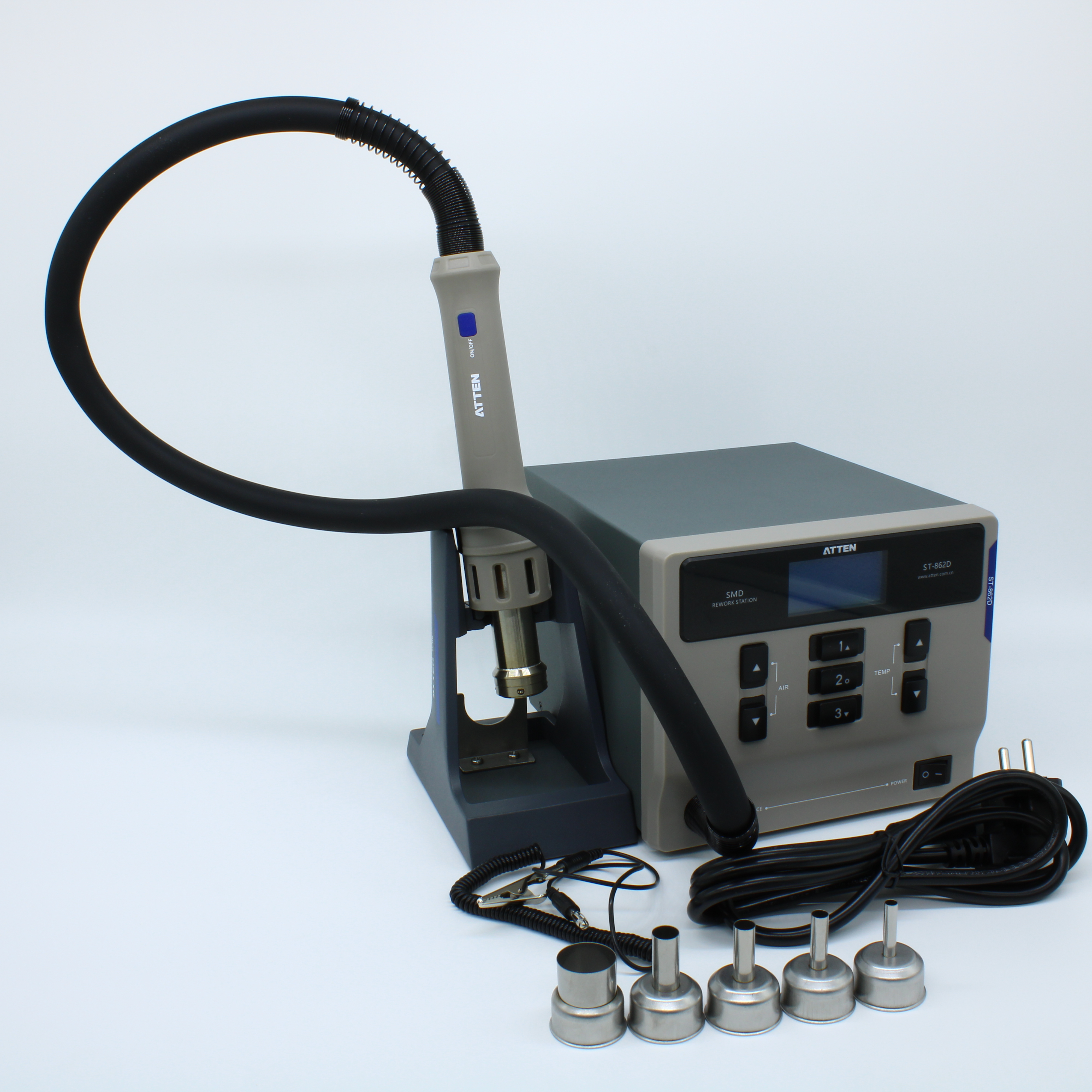 ST-862D - Термовоздушная станция 1000 Вт, диапазон температуры от 100°С до 480°С, 3 настройки температуры/потока воздуха для быстрого выбора