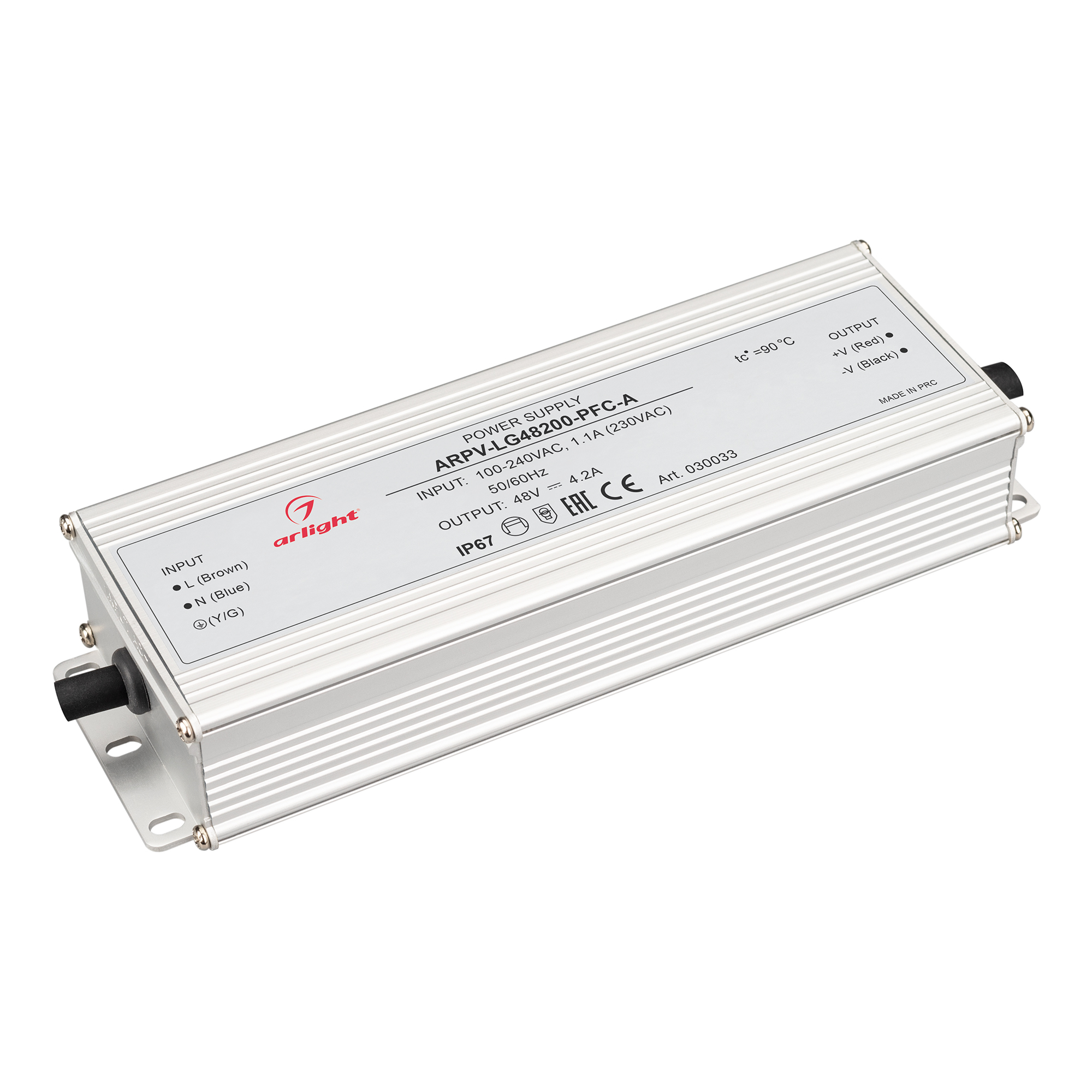Блок питания ARPV-LG48200-PFC-A (48V, 4.2A, 200W) 030033 - Источник напряжения с гальванической развязкой для светодиодных изделий. Входное напряжение 100-240 VAC. Выходные параметры: 48 В, 4.2 А, 200 Вт. Встроенный PFC >0.9. Герметичный алюминиевый корпу