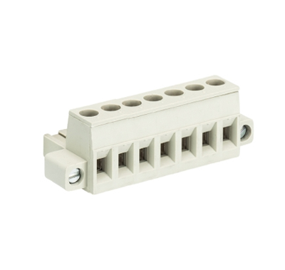 Розетка Wiecon 8213 B / 7 F OB - Розеточный разъем, угловой, на кабель, с монтажными фланцами, шаг 5,08 мм, 7 полюсов, номинальное сечение: 2,5 мм кв., винтовая фиксация провода, 400V, 12А, без маркировки, цвет: серый, серия 8213 F OB