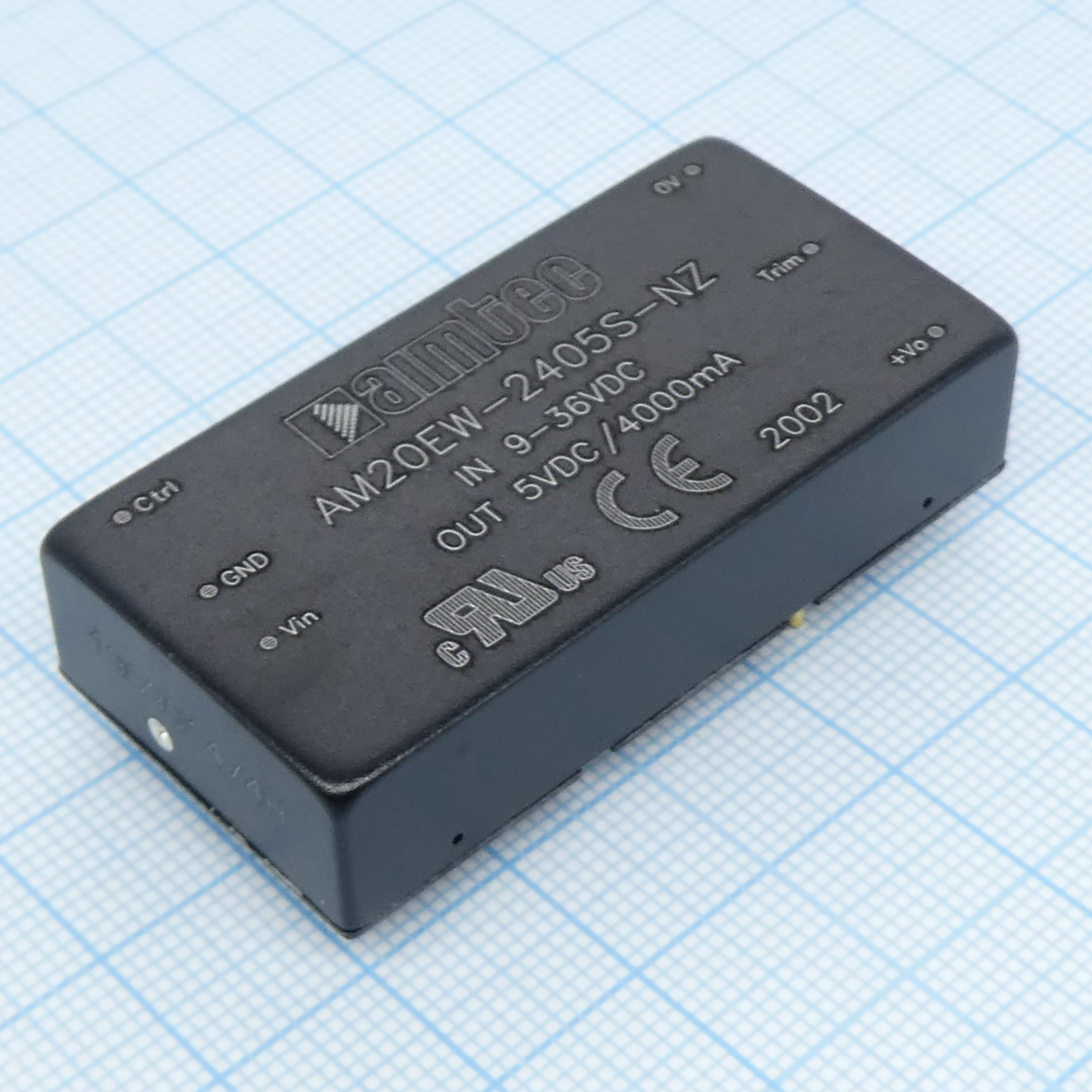 AM20EW-2405S-NZ - DC/DC, 20Вт, вход 9…36В, выход 5В/4А, изоляция 1500В DC, КПД 90%, максимальная емкостная нагрузка не более 10000мкФ, вход On/Off, 2x1", 50.8x25.4x11.8мм, -40…85°C, металл