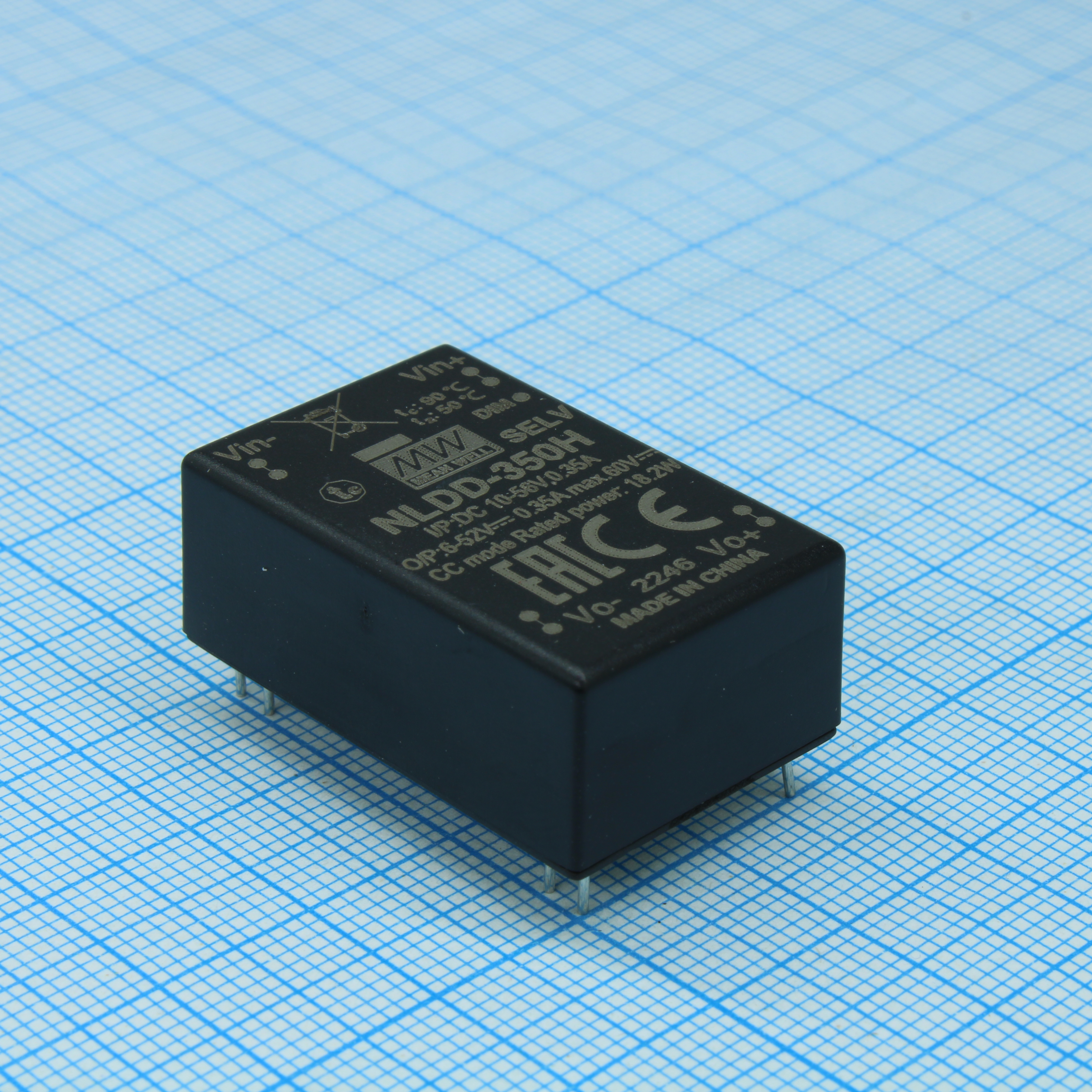 NLDD-350H - DC/DC LED понижающий, вход 10…56В, выход 6…52В/0.35А, КПД до 96%, вход On/Off/DIMM, 32.1x20.5x12.5мм, в плату, -40…50°C, пластик