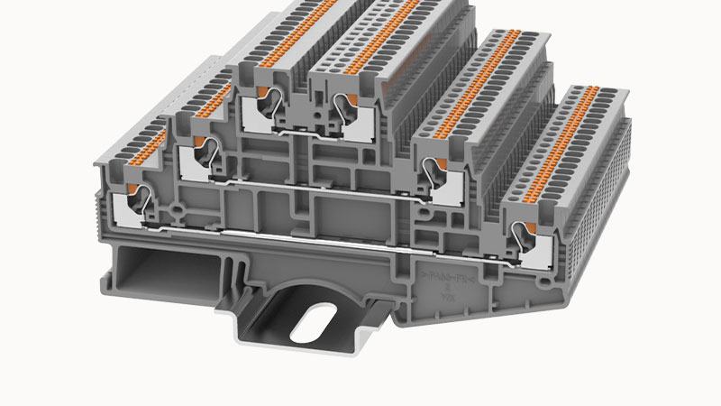 Этажная клемма DS1.5-3L-01P-11 - Этажная клемма, тип фиксации провода: Push-in, номинальное сечение: 1.5 мм кв., 17,5A, 500V, ширина: 3,5 мм, цвет: серый, втычная перемычка, тип монтажа: DIN35