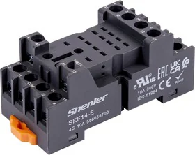 Колодка для реле SKF14-E - Колодка для реле, 4 группы переключающих контактов, винтовая фиксация провода, монтаж на DIN рейку, 300V, 10A, для реле серий: RKF, с возможностью установки (поставляется отдельно): мластик. фикс. SK36M, марк. шильд. SK2P, модул