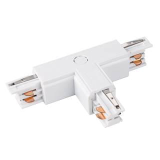 Коннектор тройной LGD-4TR-CON-INT-R2-WH (C) 026144 - T-образный коннектор для треков 4TR. Цвет белый.  Аналог XTS-37 Global Track Pro.  Направление соединений внутри/справа (определение необходимого коннектора происходит относительно контакта заземления с