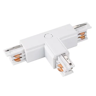 Коннектор тройной LGD-4TR-CON-EXT-R1-WH (C) 026146 - T-образный коннектор для треков 4TR. Цвет белый.  Аналог XTS-37 Global Track Pro.  Направление соединений снаружи/справа (определение необходимого коннектора происходит относительно контакта заземления 