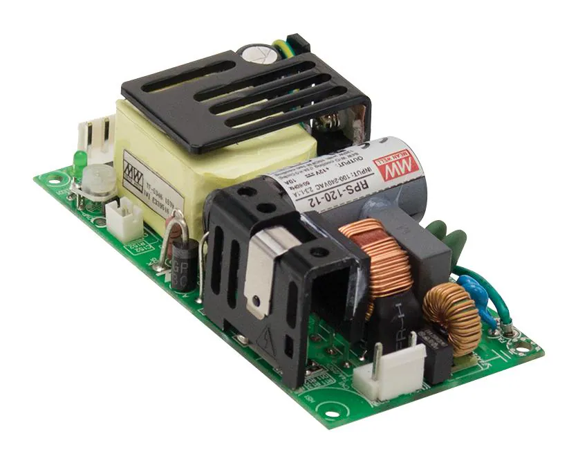 RPS-120-12 - AC-DC, Med, 120Вт, вход 80…264V AC, 47…63Гц /113…370В DC, выход 12В/10A, изоляция 4000В AC, открытая плата, 103.4х62х40мм, -30…+70°С